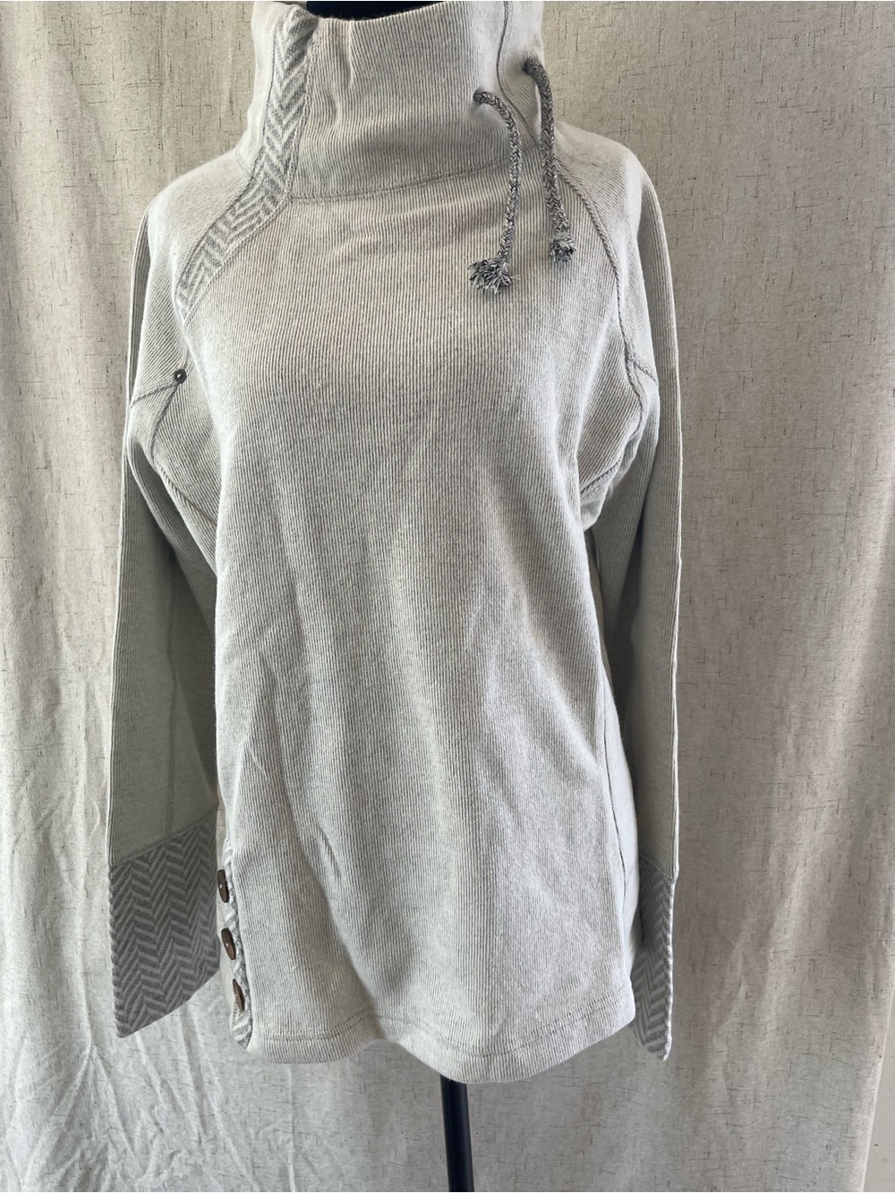 Prana Lucia Sweater Wool Blend Funnel Neck Pullover with Drawstring